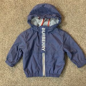 Baby BURBERRY Blue NYLON Hooded WIND BREAKER Light Weight DESIGNER Jacket  6 M